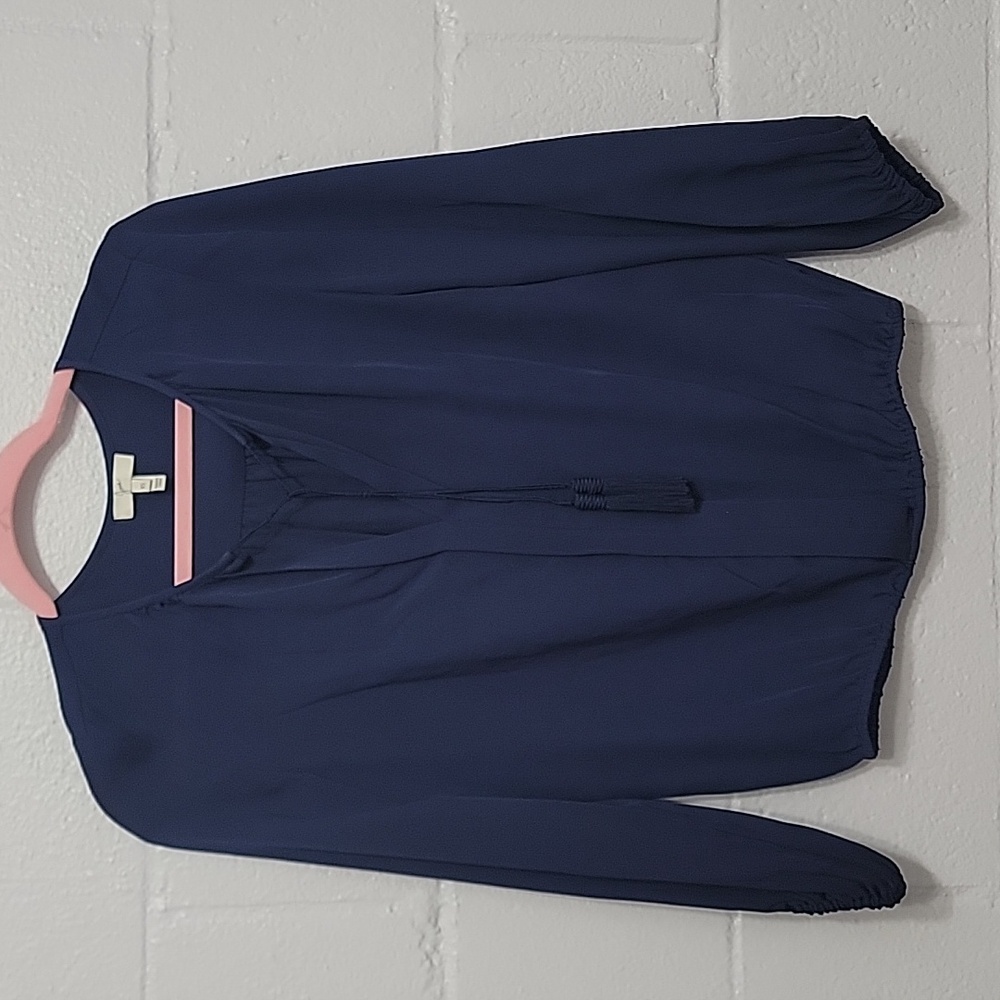 Joie Deep Blue Silk Blouse with Tassel Details
